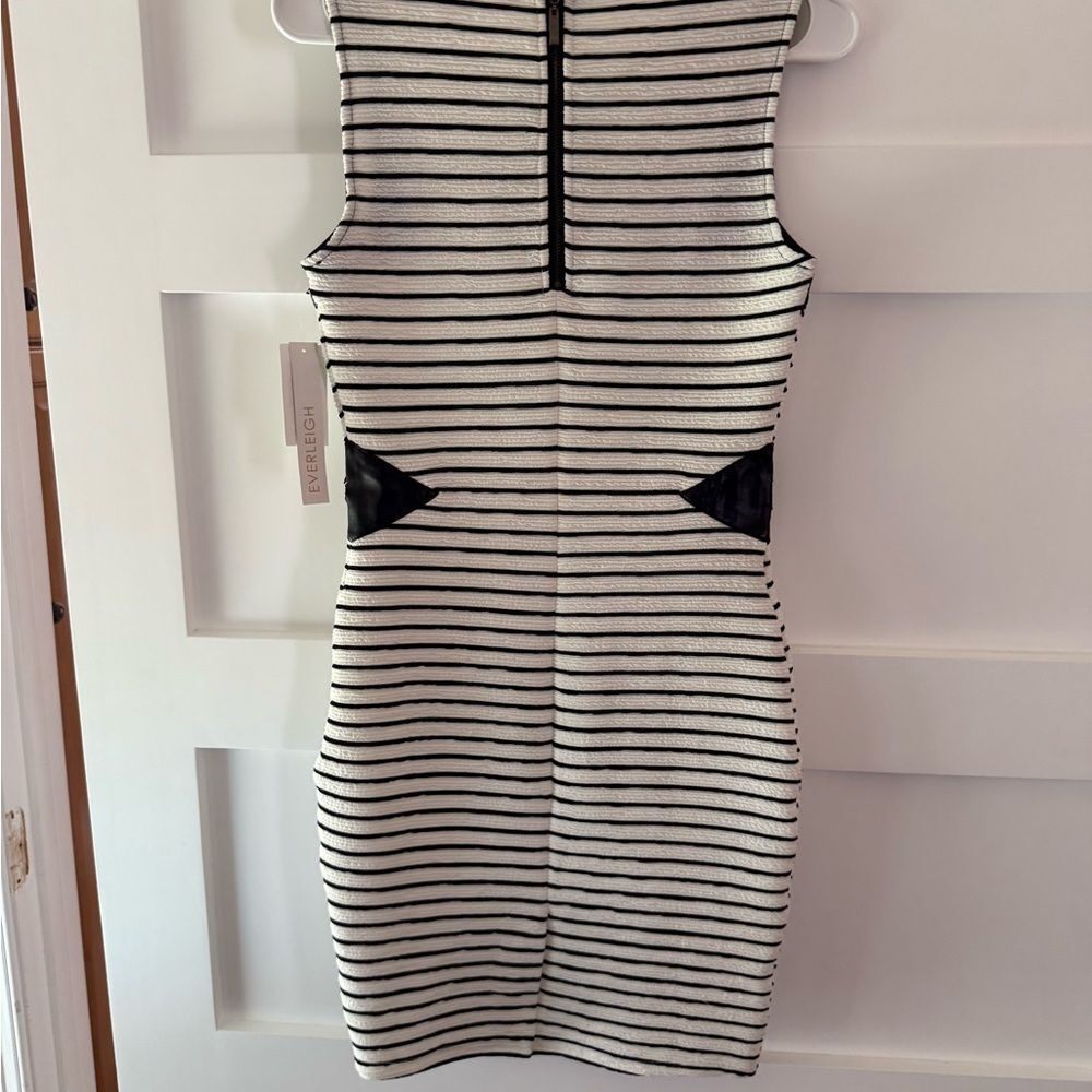 New Everleigh Bodycon Black and White Striped Dress - Picture 5 of 7